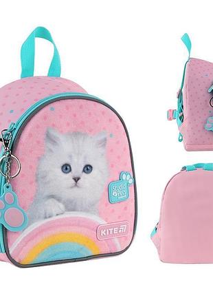 Дитячий рюкзак studio pets sp25-538xxs kite з милим котиком та веселковим принтом