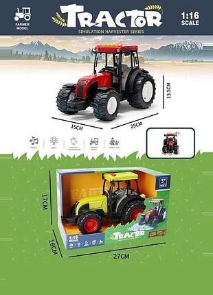 Игрушечный трактор 1188 e с подсветкой, звуковыми эффектами и инерционным механизмом, масштаб 1:16