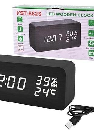 Настільний led-годинник vst 862s-6 з підсвіткою, датчиком температури та вологості, цифровий дисплей