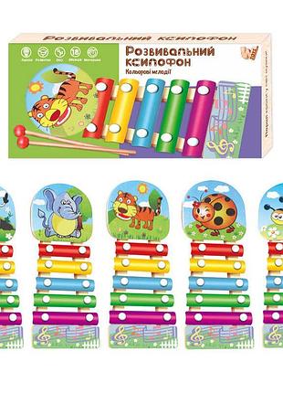Розвивальний ксилофон "wtoys" з дерев'яною основою та яскравими металевими пластинами