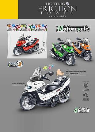 Игрушечный мотоцикл 7741 (150) с подсветкой, звуковыми эффектами и инерционным механизмом, резиновые колеса, 4 цвета