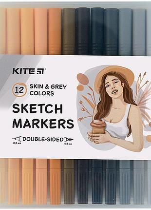 Маркер для скетчей k22-044-4 kite с 12 уникальными оттенками skin & grey