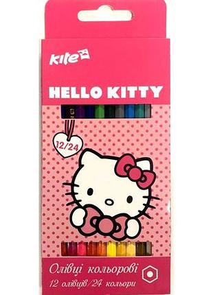 Кольорові двосторонні олівці hello kitty hk17-054 kite з 24 відтінками