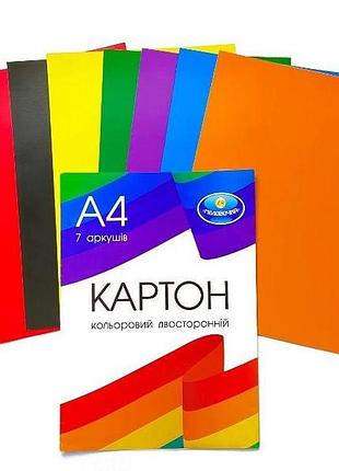 Кольоровий двосторонній картон а4 7 аркушів мелований те 251 тетрада