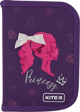 Пенал детский с наполнением 1 отделение 2 отворота princess k20-622h-7 kite