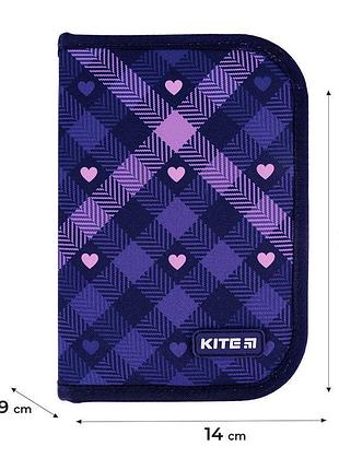 Пенал книжка з одним відділенням та відворотом check and hearts k24-621-1 kite