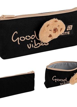 Косметичка пенал с одним отделением good vibes капибара черного цвета k26-680-4 kite