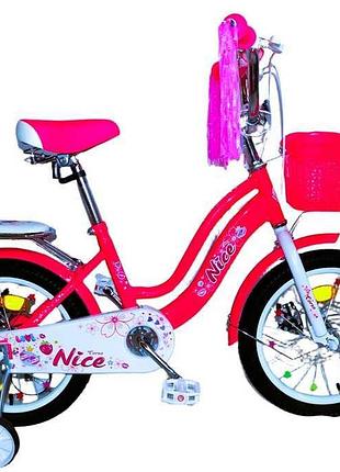 Детский велосипед 14 дюймов corso nice nc-14566 с дополнительными колесами
