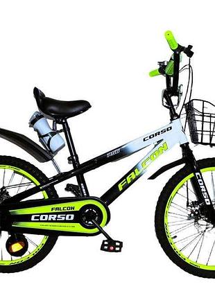 Двухколесный детский велосипед corso falcon fc-20735 с ярким дизайном и удобной корзиной