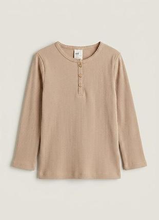 Дитячий лонгслів для дівчинки в рубчик h&m 98 см бежевий (0233b)