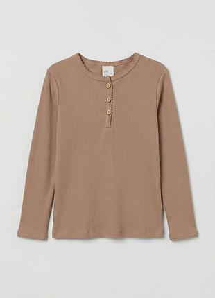 Детский лонгслив для девочки в рубчик h&m 98 см темно-бежевый (0233a)