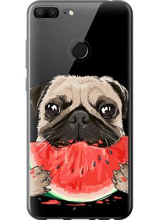 Чехол на huawei honor 9 lite мопс и арбуз из пластика fch_0166449