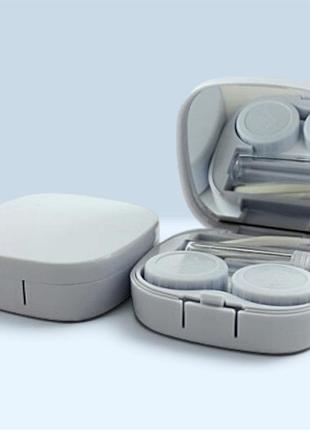 Жіночий контейнер для контактних лінз дитячий пластиковий дорожній набір пінцет дзеркало флакон для розчину блакитний №05