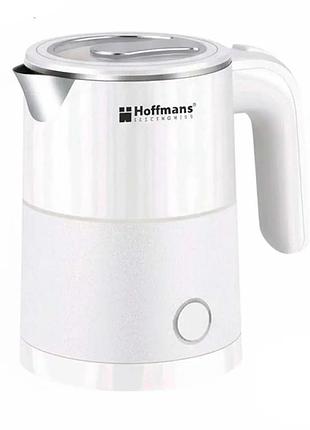 Электрочайник hoffmans hm-2561 компактный 0,8л металл и пластик скрытый нагревательный элемент 1000 вт белый