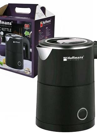 Электрочайник hoffmans hm-2561 компактный 0,8л металл и пластик скрытый нагревательный элемент 1000 вт черный