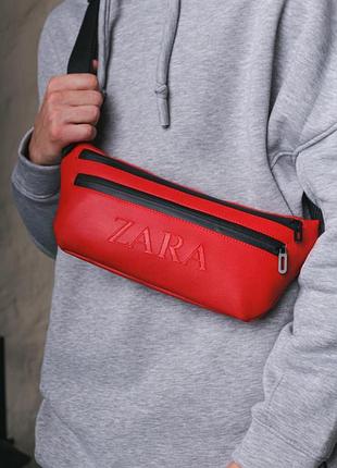 Бананка-сумка з шкірозамінника червона zara #