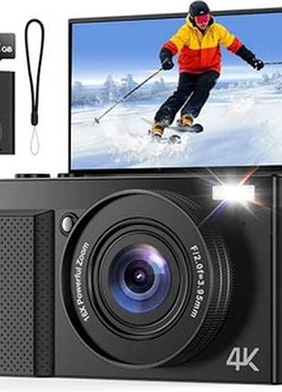 Цифровий фотоапарат dodosoul v6 4k 64mp з відкидним 3” екраном, 16× цифровим зумом, wi-fi, для влогів (стан: новий)
