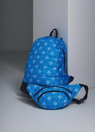 Комплект adidas рюкзак матрас + бананка, світло синій #