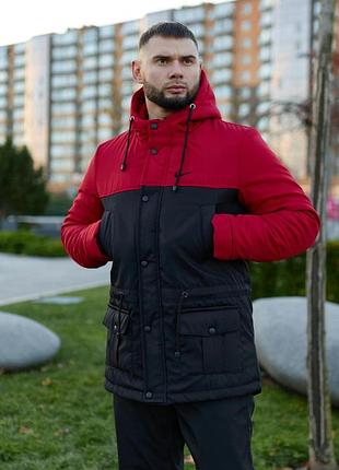 Парка зимняя мужская nike красно-черная #