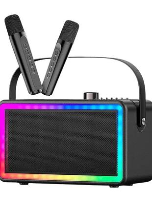 Бездротова портативна караоке система на два мікрофони sdrd sp500 bluetooth колонка з led підсвічуванням + 3d звуком ехо ефектом