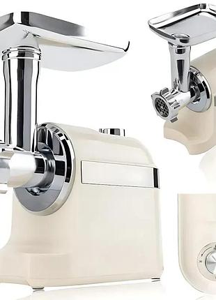 Белая мясорубка rainberg rb-2270 3800вт с реверсом и насадками для шинковки и колбас