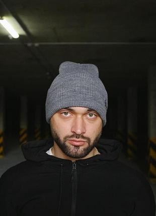 Шапка с добавлением шерсти "intruder" серая small logo