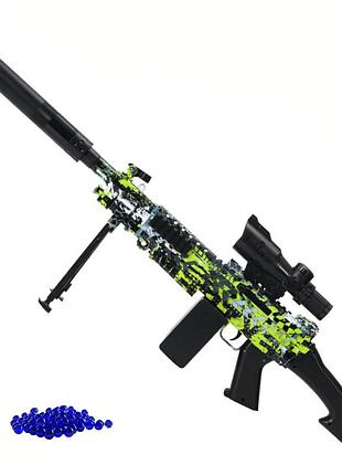 Дитячий ручний кулемет на орбізах m249 електричний гелевий бластер на акумуляторі 80 см 2 режими + оптика + глушник + сошки +