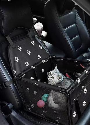 Сумка переноска в авто для собак і котів каркасна складна на 12 трубок автокрісло сидіння для перевезення тварин чорне