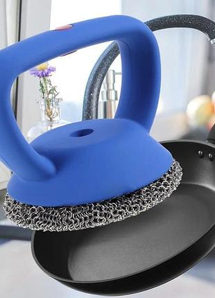 Щетка металлическая для мытья посуды, сковородок cleaning brush and-3 с ручкой