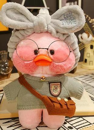 Утка лалафанфан в очках большая розовая бетти cafe mimi в серой одежде с сумочкой и повязкой 30 см