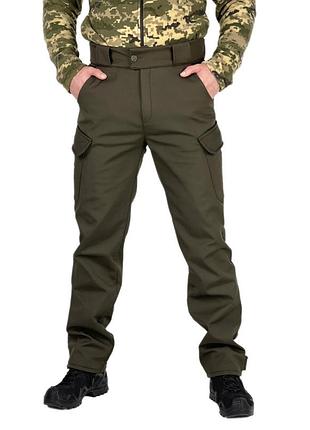 Брюки мужские soft shell на флисе "peak" хаки #