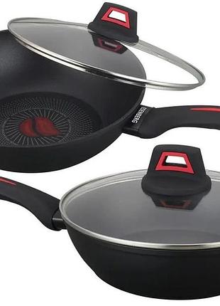 Антипригарная глубокая сковорода с крышкой wok benson 24см bn-834
