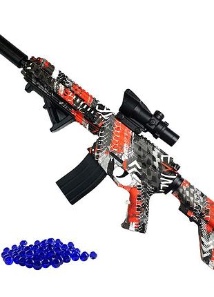 Дитячий гель бластер на орбізах автомат m416 на акумуляторі з глушником лазерним прицілом оптикою та ліхатариком + 5000 кульок