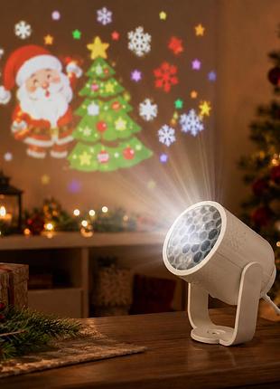 Новогодний проектор с праздничной проекцией / светодиодный ночник-проектор / led сольник для детей с проекцией елка, санта-клаус