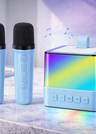 Портативная bluetooth колонка k18 с led подсветкой 2 микрофона голубой