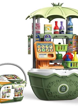 Дитячий переносний супермаркет з продуктами складний 49 предметів 2в1 ігровий набір продавець з іграшковими грошами + ваги зелений