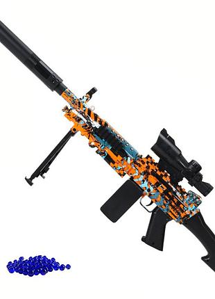 Дитячий іграшковий автомат на орбізах m249 електричний гель бластер на акумуляторі 80 см 2 режими + оптика + глушник + сошки +
