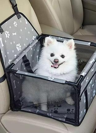 Сумка в авто каркасна для собаки і кішки автокрісло складне в машину на 12 трубок для перевезення тварин сіре