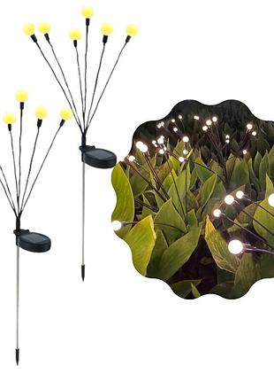 Фонарь светильник для сада 2 веточки led лампочки декоративные водонепроницаемые ipx5 для клумбы на дачу 2в1 на солнечной батарее