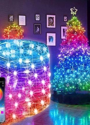 Светодиодная умная гирлянда smart led 20м ip65 с bluetooth для елки от usb 20м