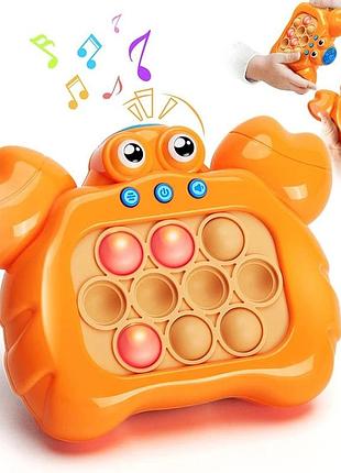 Электронный pop it pro антистресс детская интерактивная развивающая игрушка 4 режима + подсветка портативный поп ит краб