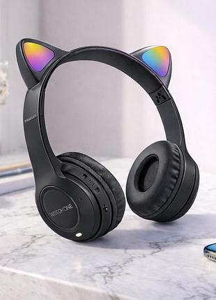 Бездротові навушники з котячими вушками та лід підсвічуванням cat ear y47 led, bluetooth навушники з мікрофоном чорний