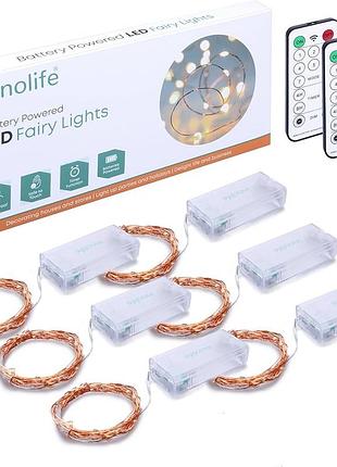 Набір led гірлянд innolife 3 шт., тепле біле світло, на батарейках, з пультом дк, таймером та 8 режимами світіння, ip65 (новий)