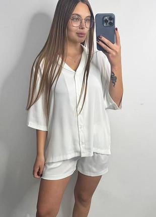 Женский костюм-двойка из сатина айвори xs-s