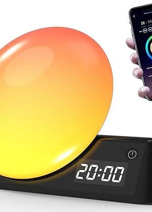 Умный смарт ночник будильник wake-up light лампа с имитацией рассвета и led подсветкой + встроеные звуки природы и bluetooth