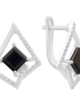 Срібні сережки komilfo з натуральним сапфіром 3.344ct, фіанітами (2202622)