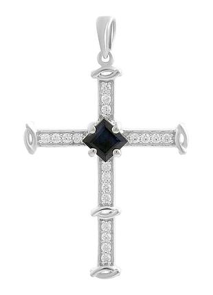 Серебряный крестик komilfo с сапфиром 1.334ct, фианитами (2206668)