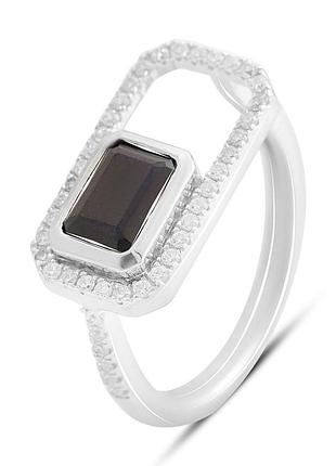 Срібне кільце komilfo з натуральним сапфіром 1.735ct, фіанітами, вага виробу 3,01 гр (2202486) 17 розмір