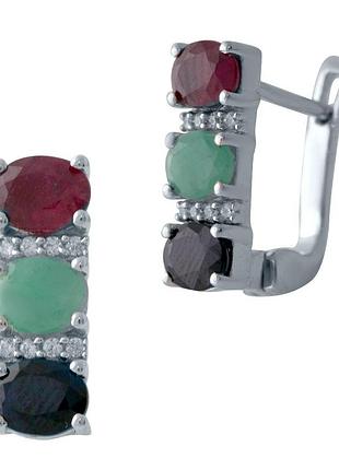 Серебряные серьги komilfo с натуральным изумрудом 2.006ct, рубином, сапфиром (2031802)