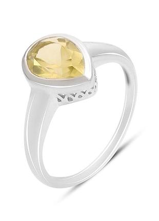Срібне кільце komilfo з натуральним зеленим кварцом 1.735ct, вага виробу 2,5 г (2162162) 17.5 розмір